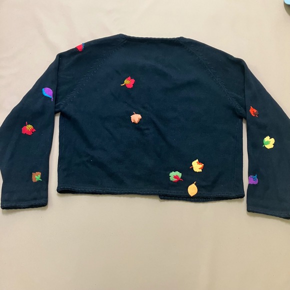 Michael Simon Vintage Fall Leaves Beaded Knit Cardigan Sweater Black XL Season - Picture 12 of 12